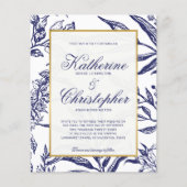 HAUSHALTSNavy Blue Gold Botanical Foto Hochzeit (Vorderseite)