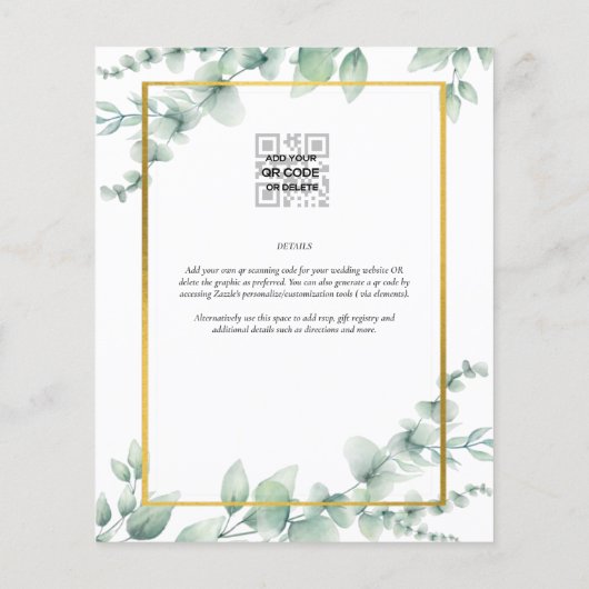 HAUSHALTSNUESTRA BODA Eucalyptus GOLD QR CODE Flyer (Hinten)