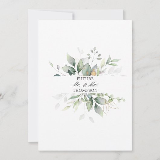 HAUSHALTSPARTEI Blätter Gold-Aquarellfarben-ENGAGE Einladung (Rückseite)