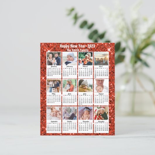 Haushaltsplan 2023 Kalender 12 Rote Glitzer-Karte (Stehend Vorderseite)