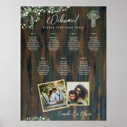 HAUSHALTSPLAN 7 Tabelle Rustikale Gypsophila-Sitzt Poster (Vorne)