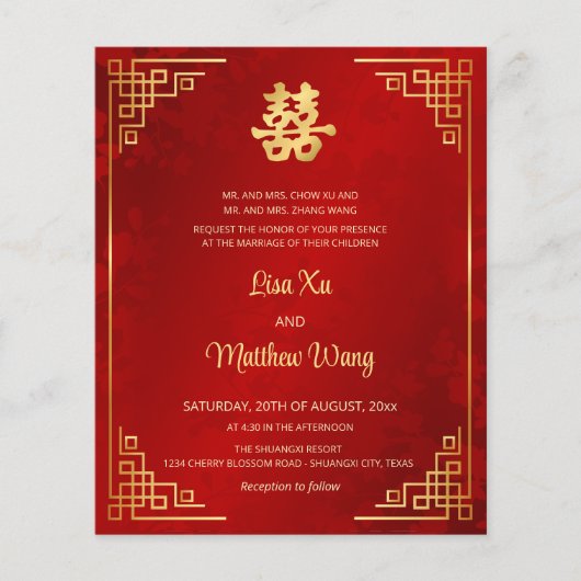 Haushaltsplan | BILINGUAL Gold Frame Red Chinese W Flyer (Vorne)