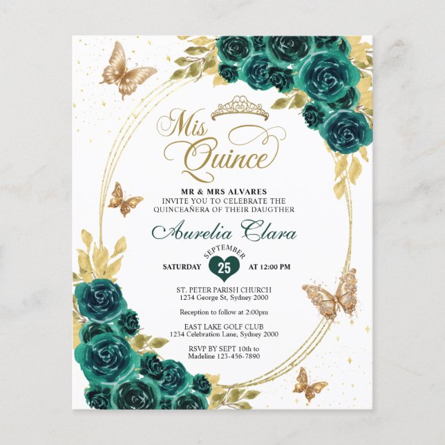 HAUSHALTSPLAN Blumengrün-Schmetterling Quinceanera (Vorderseite)