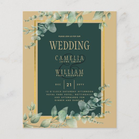HAUSHALTSPLAN Eukalyptus WEDD GOLD QR CODE EINLADE Flyer (Vorne)