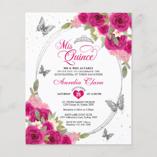 HAUSHALTSPLAN Floral Pink Silber Schmetterling Qui