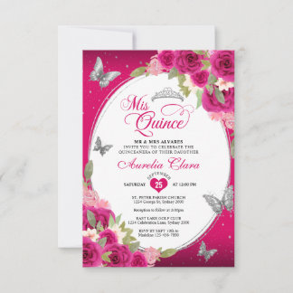 HAUSHALTSPLAN Floral Pink Silber Schmetterling Qui Mitteilungskarte