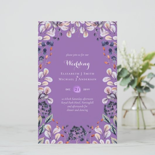 HAUSHALTSPLAN Lila Lavendel Blätter Hochzeit Einla (Stehend Vorderseite)