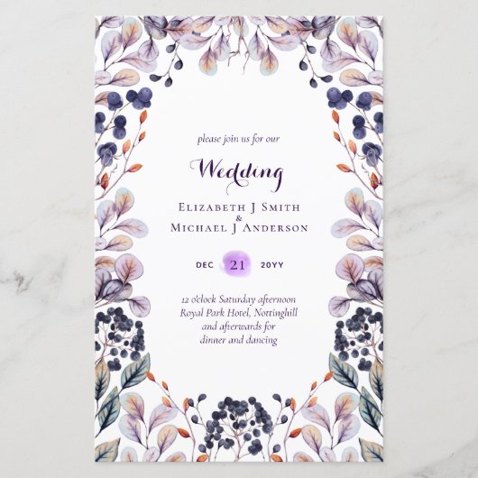 HAUSHALTSPLAN Lila Lavendel Blätter Hochzeit Einla (Vorderseite)