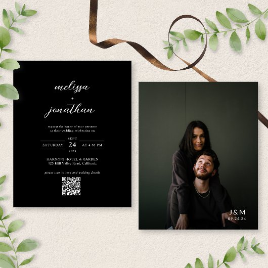 HAUSHALTSPLAN Modernes Schwarzes Foto Monogram QR