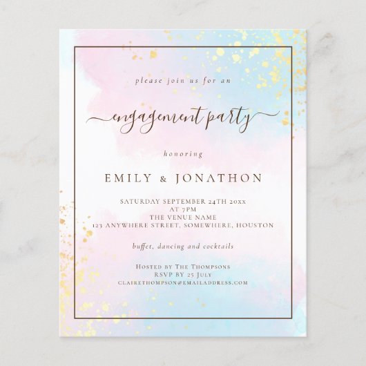 Haushaltsplan | Pink Aquamarin Watercolor Engageme (Vorderseite)