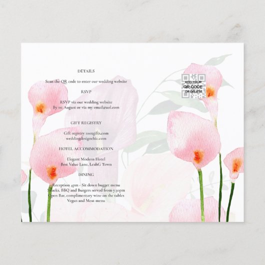 HAUSHALTSPLAN Rosa Calla Lily Wedding Rett Date QR (Rückseite)
