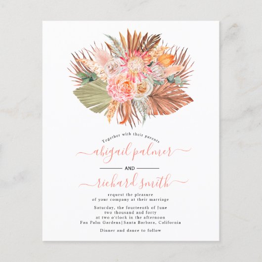 HAUSHALTSPLANUNG Pampas Palmenblatt Hochzeit (Vorderseite)