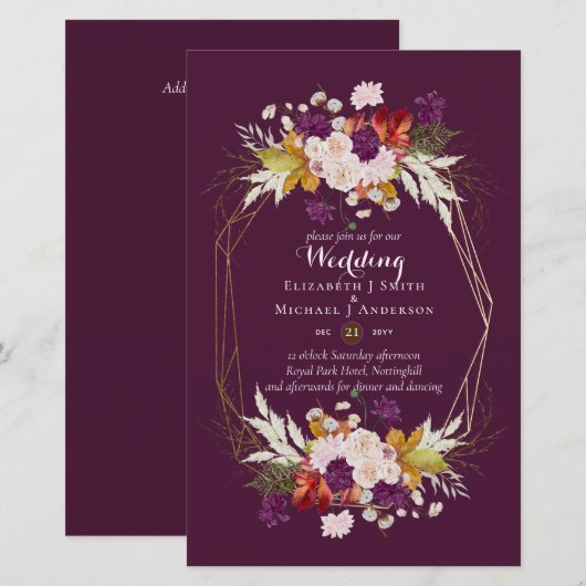 HAUSHALTSPLATZ- UND Korallenhochzeitseinladungen A (Vorne/Hinten)