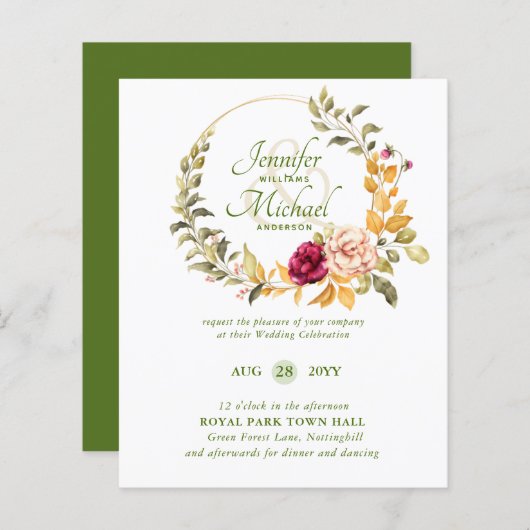 HAUSHALTSPOLITIK Peach Floral Wedding Einladungen (Vorne/Hinten)