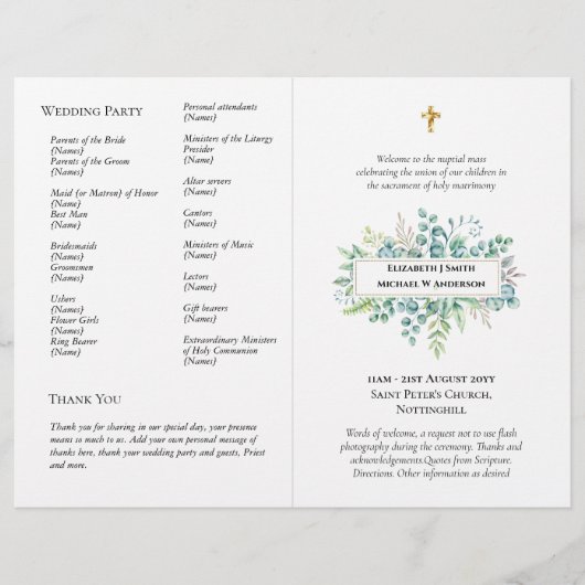 HAUSHALTSPROGRAMM FÜR katholische Hochzeiten (Vorderseite)