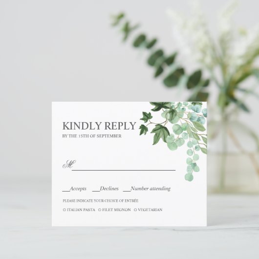 HAUSHALTSPRÜFUNG Ivy Blätter WEDING RSVP MEAL WAHL (Stehend Vorderseite)