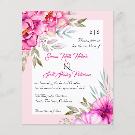 HAUSHALTSQR-Code Rosa Blume Einladung Hochzeit (Vorderseite)