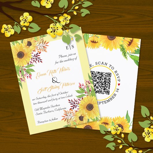 HAUSHALTSQR-Code Sonnenblumen Hochzeit Einladung
