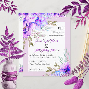 HAUSHALTSQR-Code violette Blumen Hochzeitseinladun
