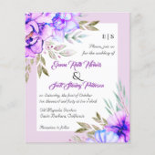 HAUSHALTSQR-Code violette Blumen Hochzeitseinladun (Vorderseite)