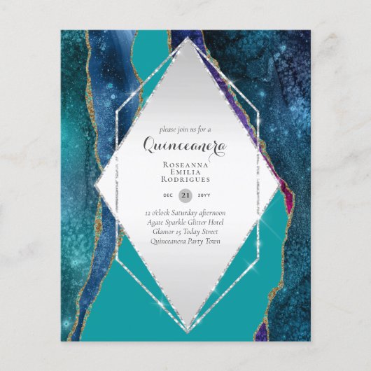 HAUSHALTSQUINCEANERA - AGATE Glitzern Glamour Chic Flyer (Vorne)