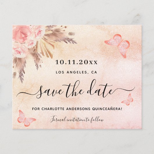 Haushaltsquinceanera Pampas Save the Date rot (Vorderseite)