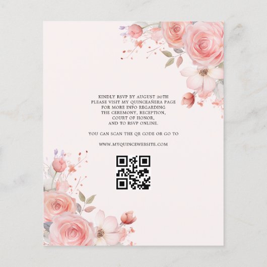 Haushaltsquinceñera QR Code Rosa Blütenrot Flyer (Hinten)