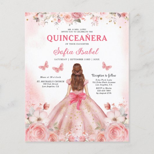 Haushaltsquinceñera QR Code Rosa Blütenrot Flyer (Vorne)