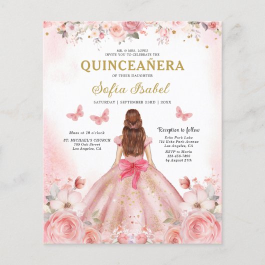 Haushaltsquinceñera QR Code Rosa Blütenrot Flyer (Vorne)