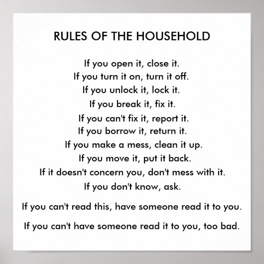 Haushaltsregeln Poster (Vorne)