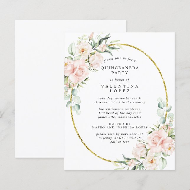 Haushaltsrosa Blumenkohle Party Einladung (Vorne/Hinten)