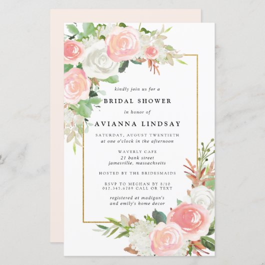 Haushaltsrosa Brautdusche Weiß Blütendusche Einlad (Vorne/Hinten)