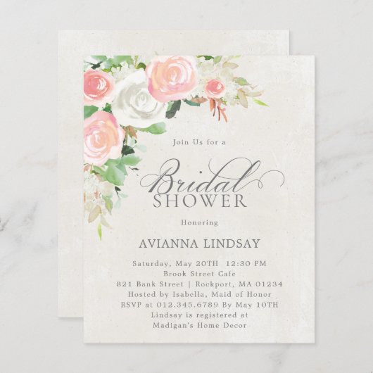 Haushaltsrosa Brautdusche Weiß Blütendusche Einlad (Vorne/Hinten)