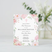 Haushaltsrosa Floral Erste Kommune Einladung (Stehend Vorderseite)