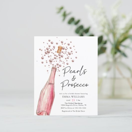 Haushaltsrosa Perlen und Prosecco-Brautparty (Stehend Vorderseite)