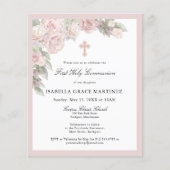 Haushaltsrosa Rose Floral Erste Kommune Einladung (Vorderseite)