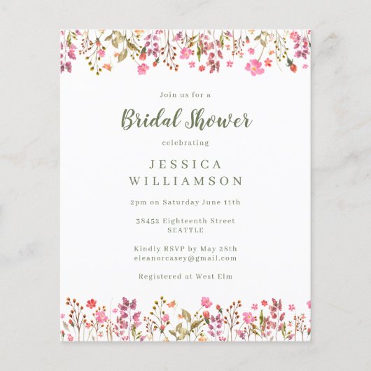 Haushaltsrosa Wildblumen Brautparty (Vorderseite)