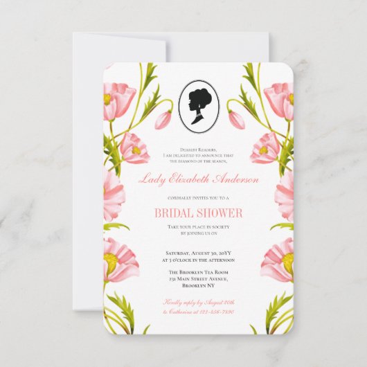 Haushaltsrosa Wildblumen Bridgerton Brautparty Einladung (Vorderseite)