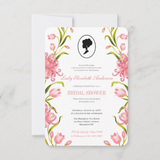 Haushaltsrosa Wildblumen Bridgerton Brautparty Einladung (Vorderseite)