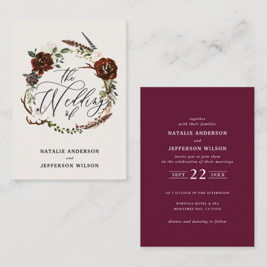 Haushaltsruste Blumenkranz fallen Save the Date Ka Mitteilungskarte (Vorne/Hinten)