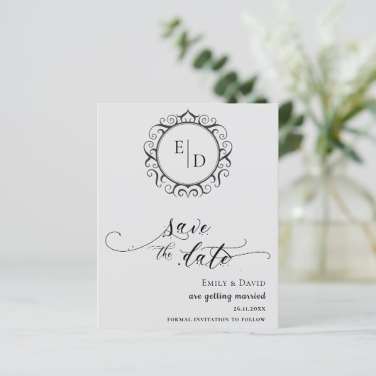 Haushaltsschwarz und weiß Monogram Whimsical Weddi (Stehend Vorderseite)