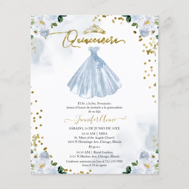 Haushaltsspanisch Quinceanera Einladung Floral (Vorderseite)