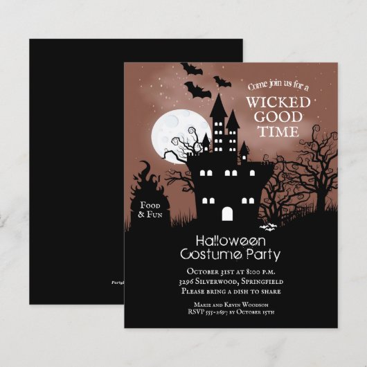 Haushaltsspöttische Halloween-Einladungen (Vorne/Hinten)