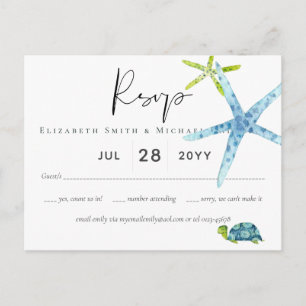 HAUSHALTSSTRAND Ozeane Hochzeit RSVP Postkarte