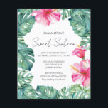 Haushaltssüß 16 Aquarellfarben Rosa Blütentropisch Flyer<br><div class="desc">Dieses tropische Budget Einladung zum 16. Geburtstag enthält die Worte "16 . Geburtstag" in einer stilvollen handgeschriebenen Schrift-Typografie mit Veranstaltungsdetails in klassischem Holzkohlegrau auf einem knusprigen weißen Hintergrund. Entworfen mit original Aquarellfarben rosa Blumen und monstera palm Blätter in Grün von der Künstlerin Victoria Grigaliunas. Eine schicke Auswahl an tropischen Party...</div>
