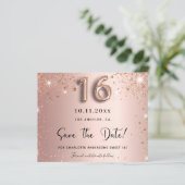 Haushaltssüße 16 Rose Gold Glitzer Save the Date (Stehend Vorderseite)