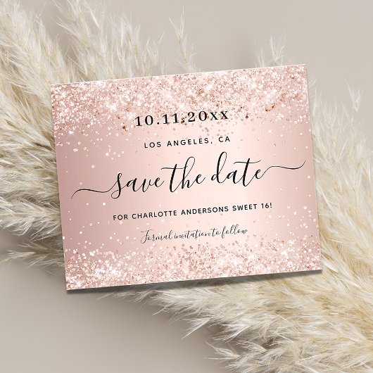 Haushaltssüße 16 Rose Gold Glitzer Save the Date