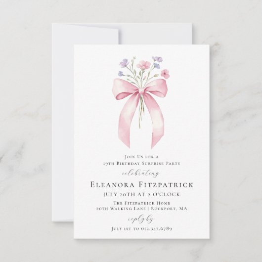 HAUSHALTSÜBERRASCHENDES PARTY 19. Geburtstagsbow l Einladung (Vorderseite)
