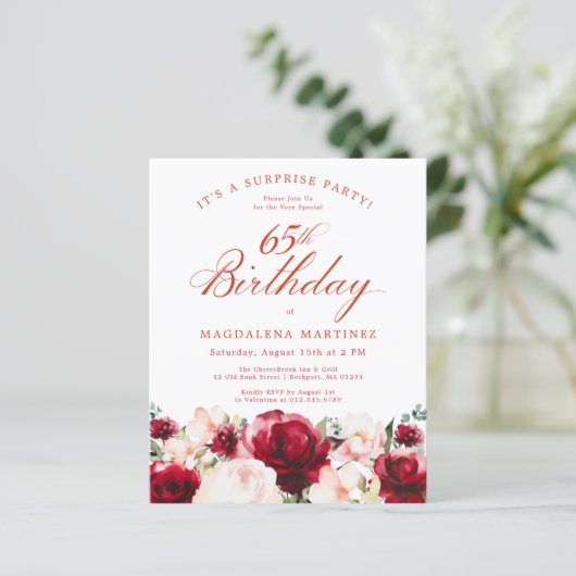 HAUSHALTSÜBERRASCHENDES PARTY 65. Geburtstag Rosa  (Stehend Vorderseite)