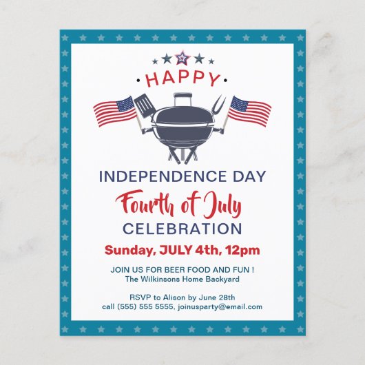 HAUSHALTSUSA Flag 4. Juli GRILLEN Party Einladung Flyer (Vorne)